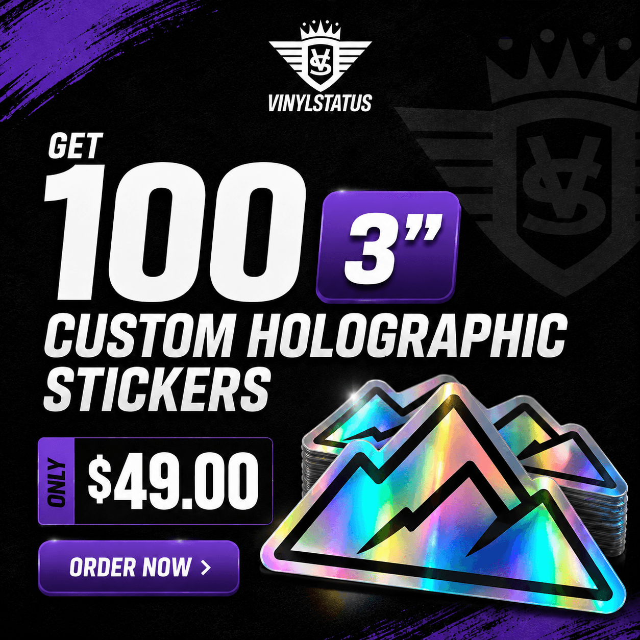 100 3" Custom holographic stickers for $49.00
