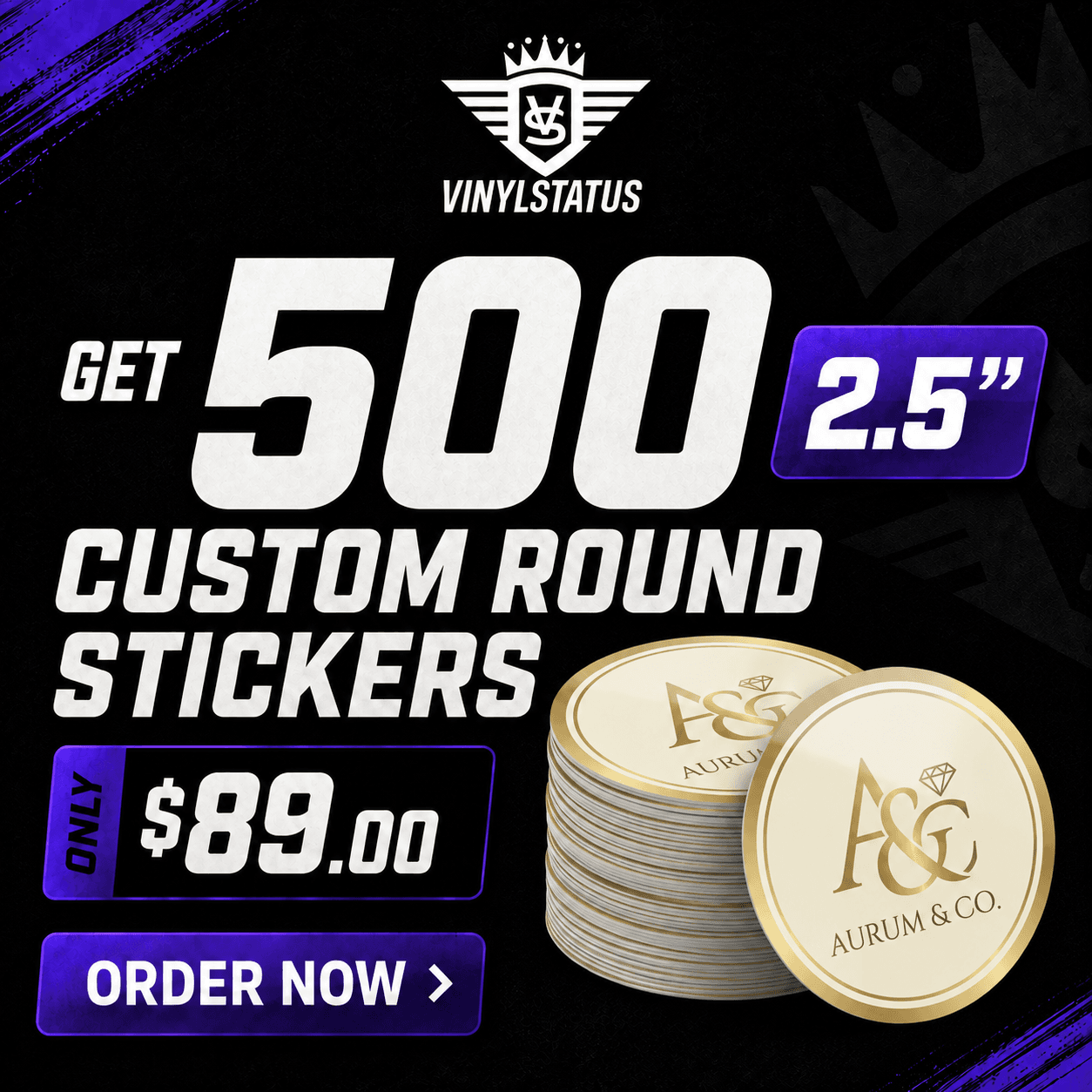 500 2.5" Custom round stickers for $89.00