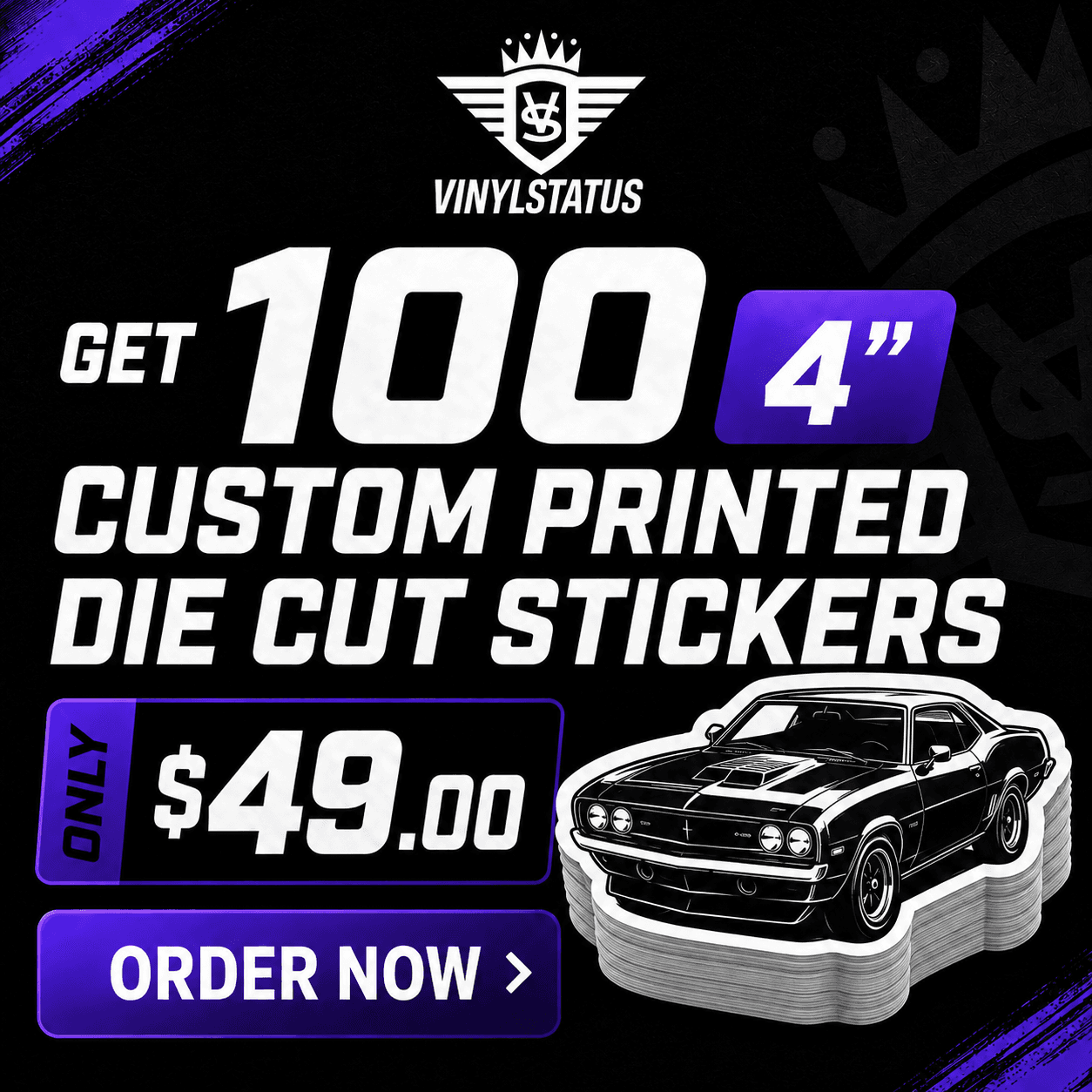 100 4" Custom printed die cut stickers for $49.00
