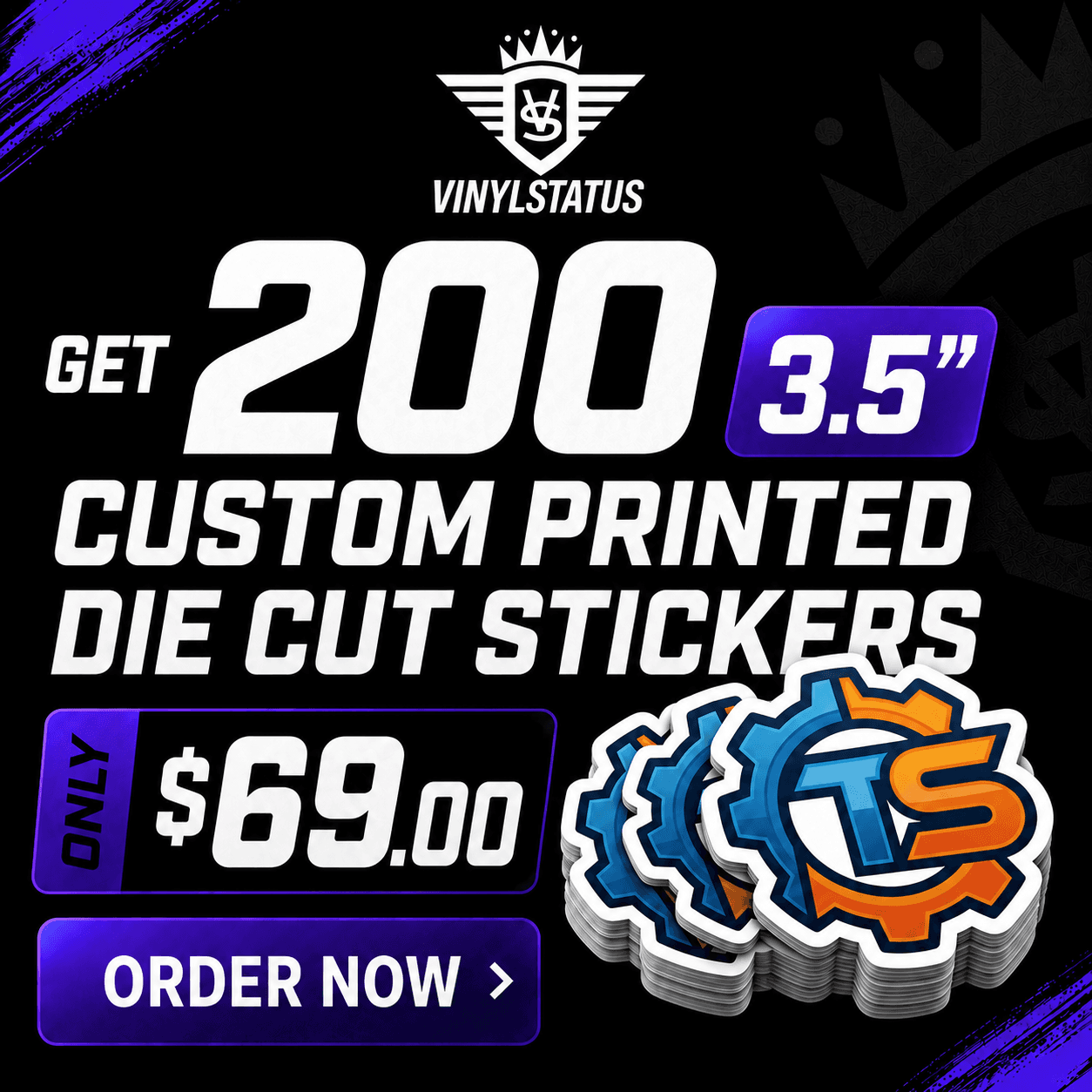 200 3.5" Custom printed die cut stickers for $69.00