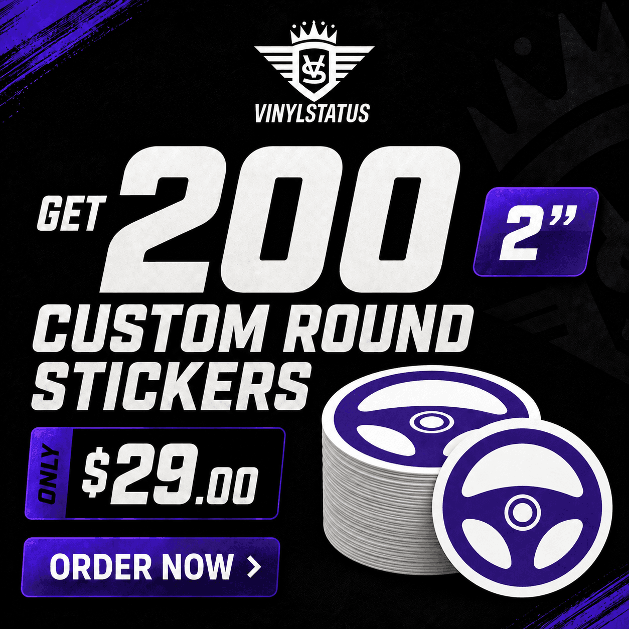 200 2" Custom round stickers for $29.00