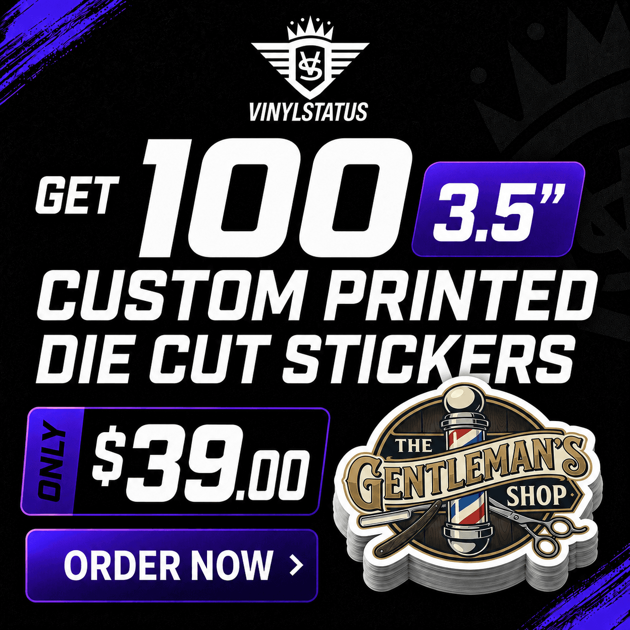 100 3.5" Custom printed die cut stickers for $39.00