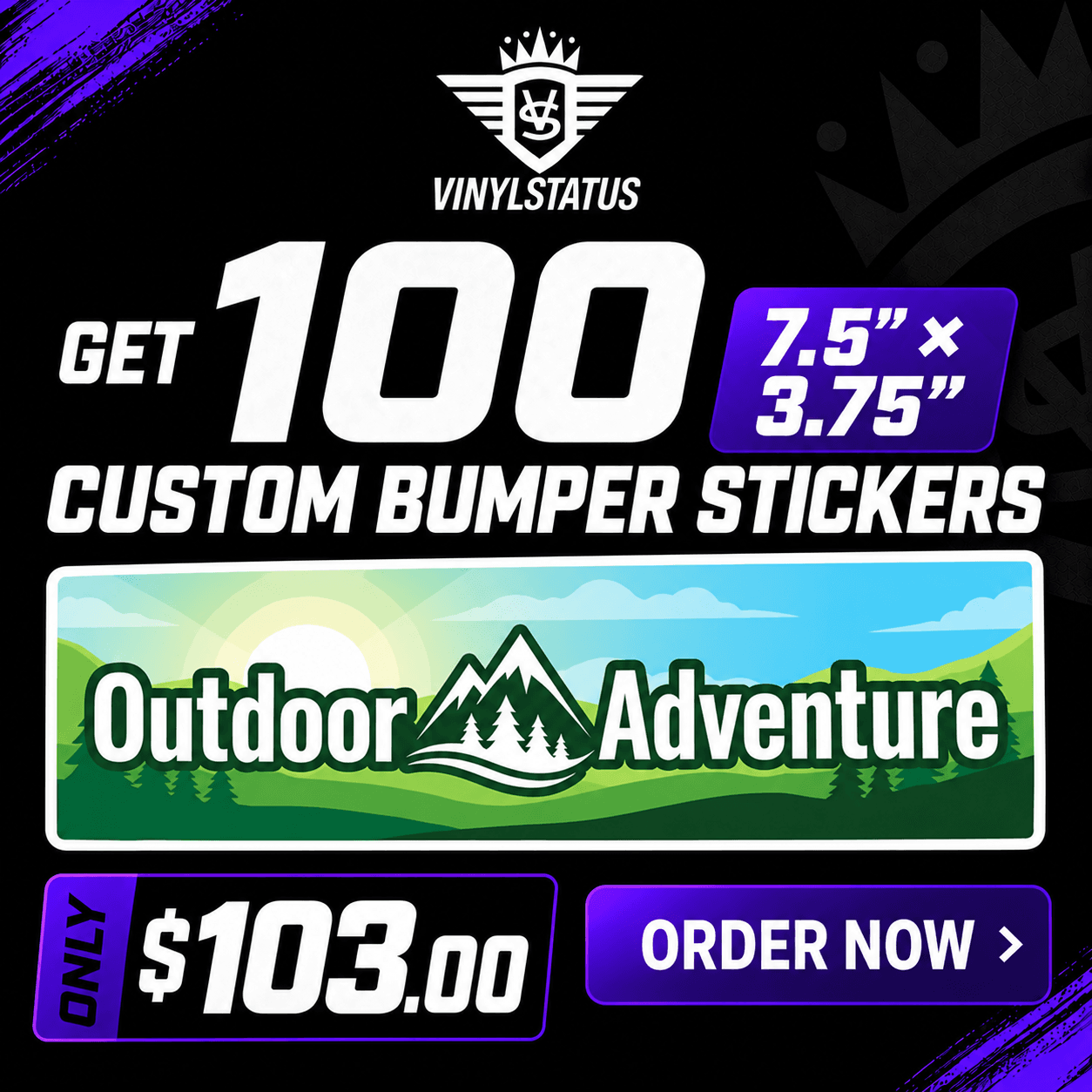 100 bumper stickers, 7.5" x 3.75", $103