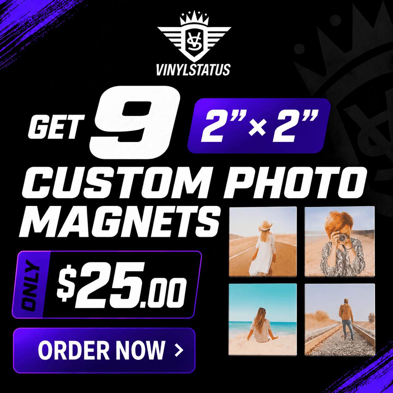 9 photo magnets, 2" x 2", $25