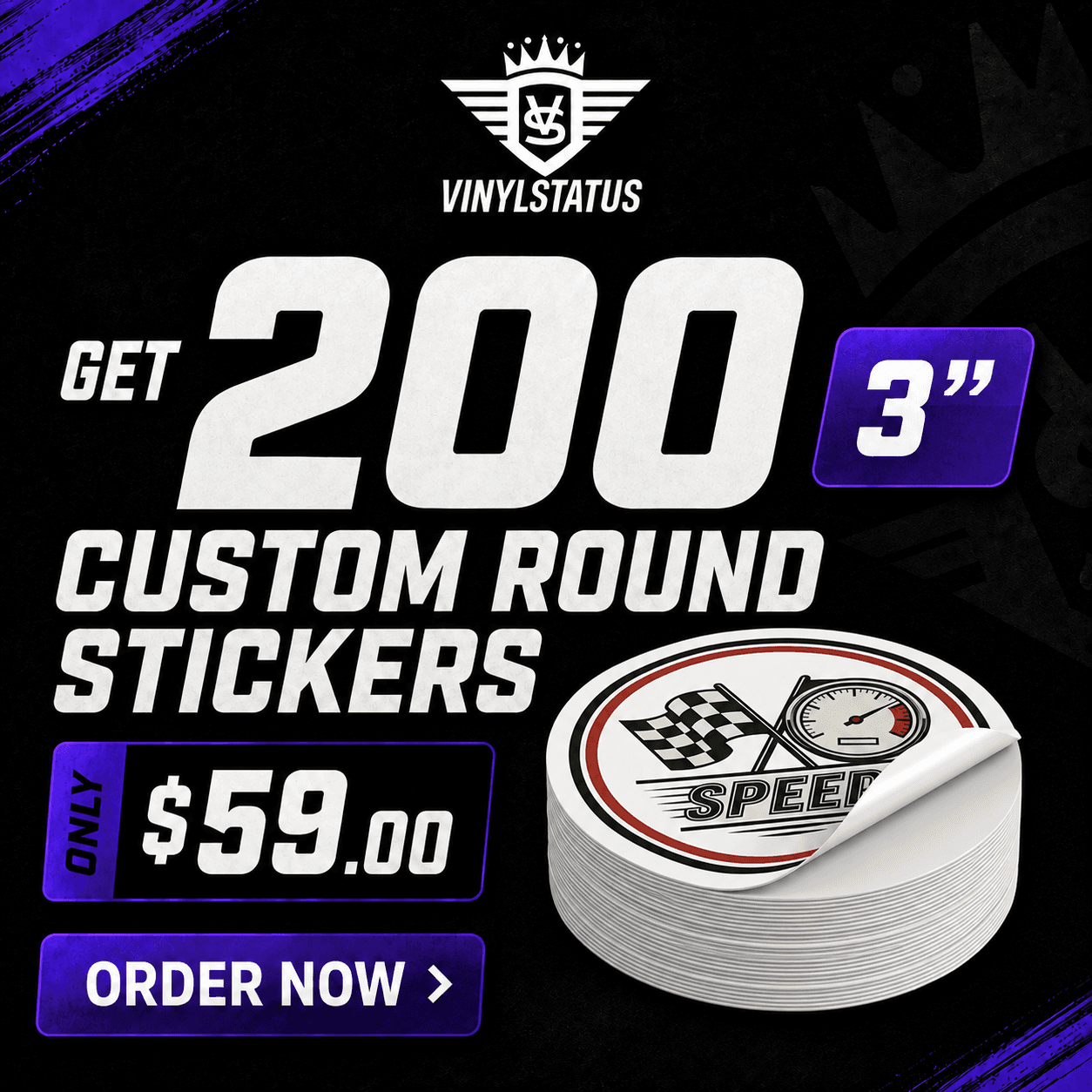 200 circle stickers, 3" x 3", $59