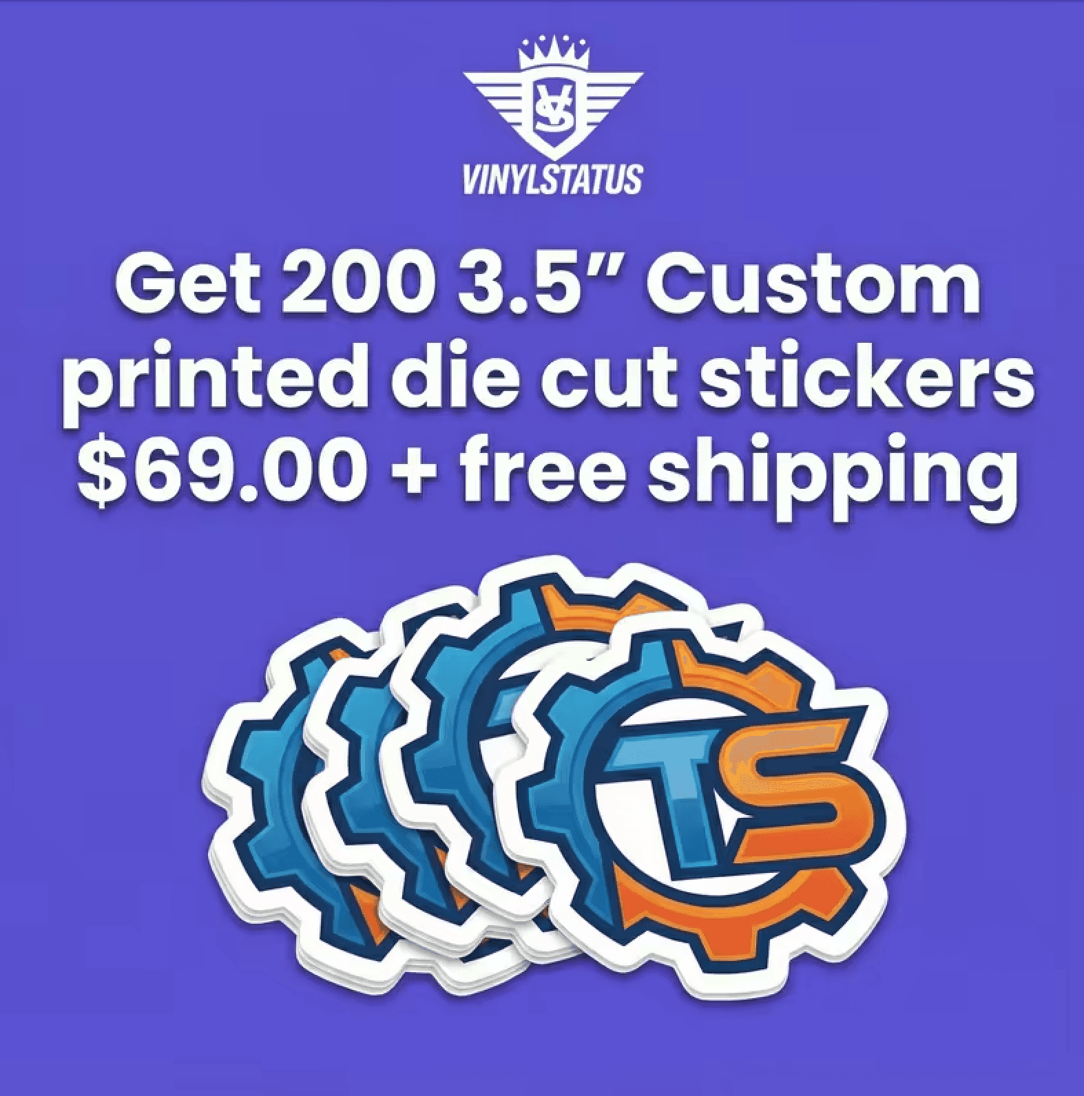 200 3.5" Custom printed die cut stickers for $69.00