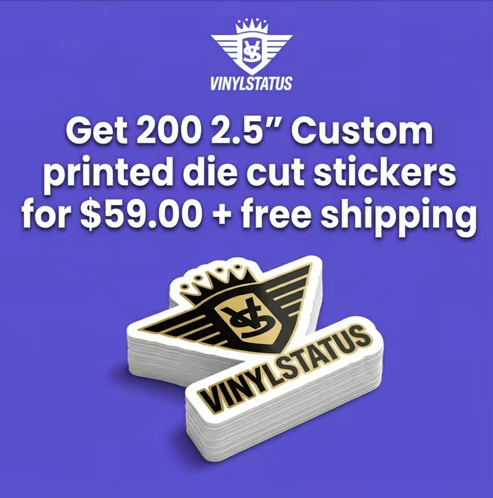 200 2.5" Custom printed die cut stickers for $59.00
